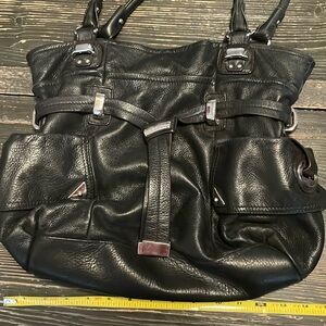 B Makowsky black pebbles bag with silver hardware